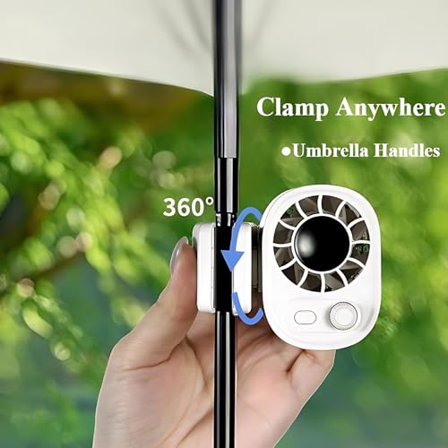 100-Speed Portable Clip on Fan, Mini Rechargeable Personal Waist Fan | Strong airflow, LED display and clamp-on design for baby strollers, car seats, office desks, golf carts and summer travel - color: White