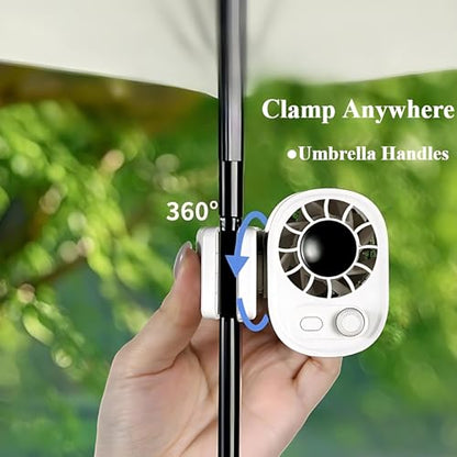 100-Speed Portable Clip on Fan, Mini Rechargeable Personal Waist Fan | Strong airflow, LED display and clamp-on design for baby strollers, car seats, office desks, golf carts and summer travel - color: White
