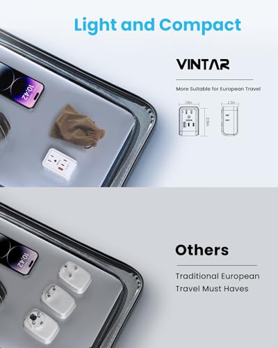 European Travel Plug Adapter Kit, VINTAR PD 35W International Power Adapter with 3 USB Ports (2 USB C) and 4 AC Outlets, Type C,G,E/F Detachable Attachments, Adapters for Europe and UK France Italy - style: 35W Type C/G/E/F-All Europe