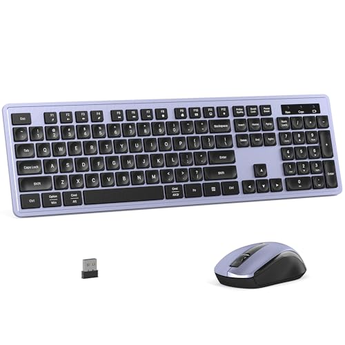 MPTOG Wireless Keyboard and Mouse Combo, Full-Size 104-Key Office Keyboard with 15 Function Keys, Numeric Keypad, Single USB Receiver, Compatible with PC and Laptop(Purple) - color: Purple