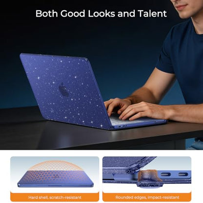 EooCoo for MacBook Neo Case 13 inch 2026, 100% Match Color, Sparkly Indigo | Lightweight, Protective Hard Shell Case & Keyboard Cover & Screen Film, Model A3404 with A18 Pro Chip - color: Sparkly Indigo