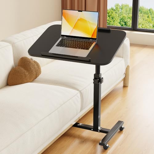 Furist Bed Desk Adjustable Overbed Bedside Table Rolling Laptop Tray Desk Cart Height Portable Mobile Sit Stand Table Tilting Hospital Bed with Wheels - color: Black