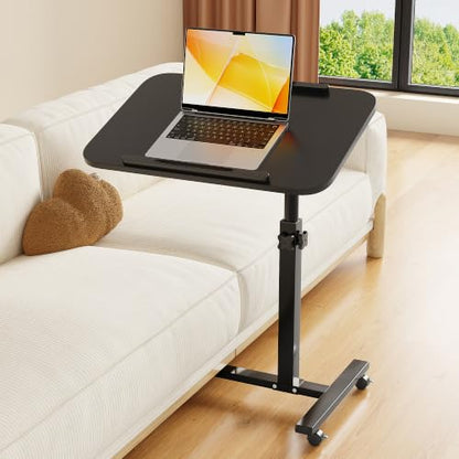 Furist Bed Desk Adjustable Overbed Bedside Table Rolling Laptop Tray Desk Cart Height Portable Mobile Sit Stand Table Tilting Hospital Bed with Wheels - color: Black