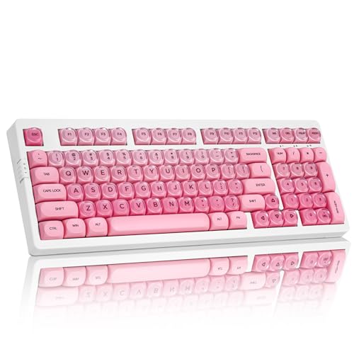 ZORNHER ZH980 Foundation Mechanical Keyboard,95% Pink& White Creamy Keyboard with Number Pad,Cute Jelly MOA Profile Keycaps,Creamy Sounding Linear Switches,Hot-Swappable,RGB Backlit - color: Pink Foundation-White Case, size: Creamy Switch