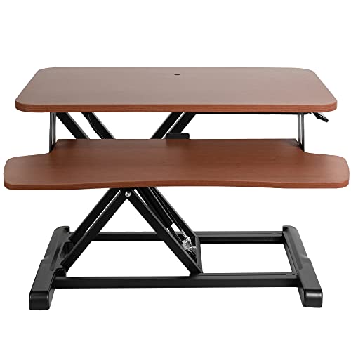 VIVO 26 inch Desk Converter, K Series, Height Adjustable Sit to Stand Riser, Dual Monitor and Laptop Workstation with Keyboard Tray, Dark Walnut Top, Black Frame, DESK-V026KA - color: Dark Walnut, size: 26"