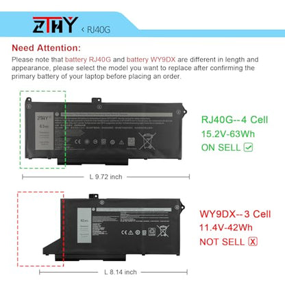 ZTHY RJ40G 4-Cell 63Wh Laptop Battery Replacement for Dell Latitude 14 5420 | Latitude 15 5520 Precision 15 3560 Battery P137G P104F P104F001 P104F002 075X16 1K2CF WY9DX 0WK3F1 0M3KCN 005R42 M033W 15.2V
