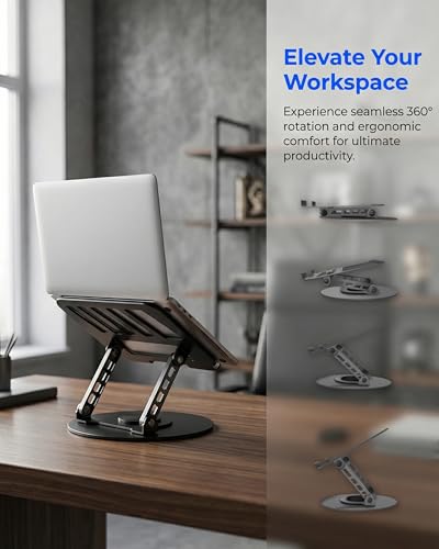 Compatible 360° Rotating Adjustable Laptop Stand, Fully Foldable Dual Rotary Shaft Laptop Riser Portable Standing Desk, Fits MacBook & All 10-15 Inch Laptops - Black - color: Black, size: 9.06 IN