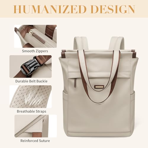 GOLF SUPAGS Convertible Laptop Backpack for Women Casual Daypack Notebook Tote Bag for Work College Travel Leisure (Apricot) - color: Apricot-n