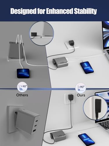 140W GaN+ USB C Charger 100W Laptop Fast Charger PD3.1 PPS 3-Port USB C Wall Charger Power Adapter for MacBook Pro 16'', Dell XPS, iPhone 16/15 Pro Max, iPad Pro, Tablet, Chromebook (Gray)