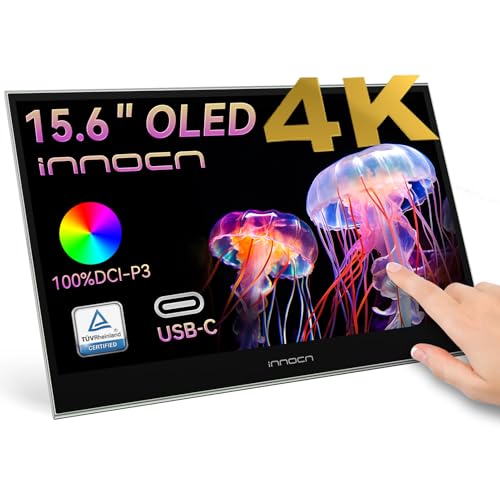 INNOCN 15.6" Portable Monitor OLED Touch Second Screen for Photo Editing with 4K, 100% DCI-P3, 100000:1, 10Bits, USB C External Monitor for Laptop,PC, Phone,Consoles, Brown, PU15 Pre C6 - size: 15.6'', style: OLED/Touch/4K