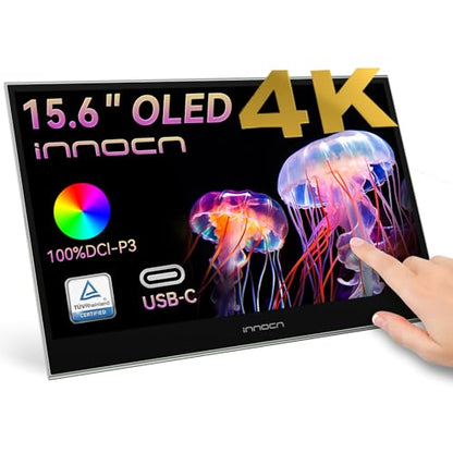 INNOCN 15.6" Portable Monitor OLED Touch Second Screen for Photo Editing with 4K, 100% DCI-P3, 100000:1, 10Bits, USB C External Monitor for Laptop,PC, Phone,Consoles, Brown, PU15 Pre C6 - size: 15.6'', style: OLED/Touch/4K