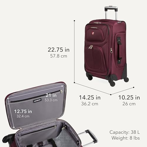 SWISSGEAR Sion Carry-On Spinner Luggage, Softside Expandable, Lightweight Suitcase, Merlot, 22.75-Inch - color: Merlot, size: Carry-On