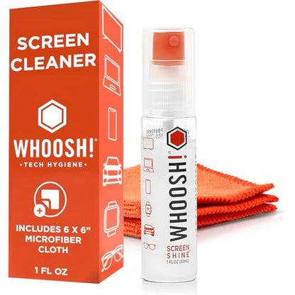 Whoosh Screen Shine Go Refillable Screen Cleaner Kit, 1 fl oz | TSA Approved for Travel, Streak Free Finish, For MacBook, Phone and Eyeglasses, Microfiber Cloth Included - size: 1 fl oz (Pack of 1)