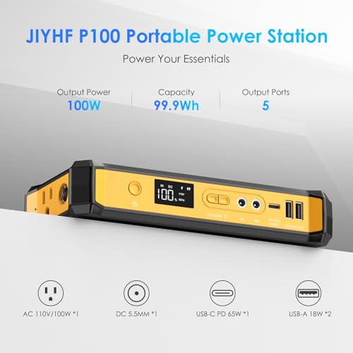 JIYHF Portable Power Station 99.9Wh | 100W AC Outlet, 65W USB-C, TSA approved, For Camping, For Emergency & home backup , For Traveling - style: P100 Orange