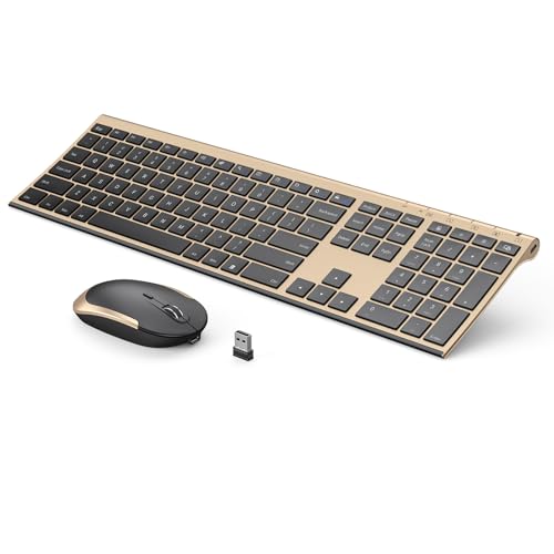 Vssoplor Wireless Keyboard and Mouse, Rechargeable Ultra Slim, Black Gold | Quiet Full-Size Keyboard and Mouse Combo Set, for Laptop, PC, Notebook, Desktop, 2.4GHz Stable Connection, Ideal for Office - color: Black and Gold