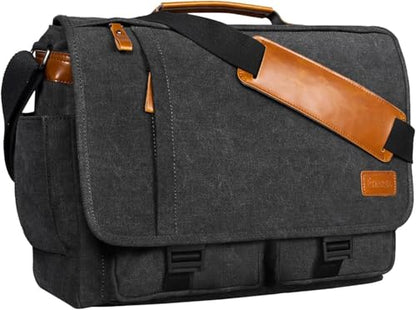ESTARER Messenger Bag 17.3 Inch, Mens Computer Bag for Teacher/College/Work/Travel, Water-resistant Canvas Laptop Bag Satchel Briefcase, Dark Grey - color: 17.3” Dark Grey