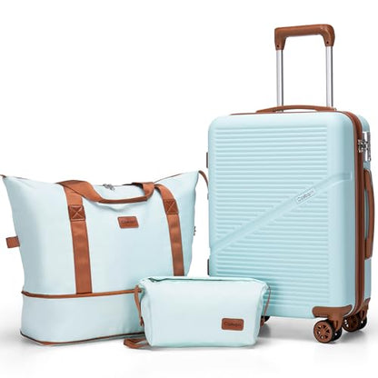 Cosbarn Carry On Luggage,3 Piece Carry On Suitcase,22x14x9 Airline Approved | Lightweight ABS Hardside Luggage, TSA-Approved Lock,Suitcases with Wheels,20Inch,Matching Duffle Bag,For Men&Women - color: MintGreen, style: Carry on Luggage With Duffel Bag