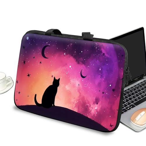 Universal Laptop Case Sleeve 10 inch with Handle and Zipper, Kids Tablet Carrying Case Messenger Bag Portable Tote Bag for 7-10 inch iPad/Notebook/eBook/Readers, Cat Purple Sky - color: Cat Purple Sky, size: 10 inch