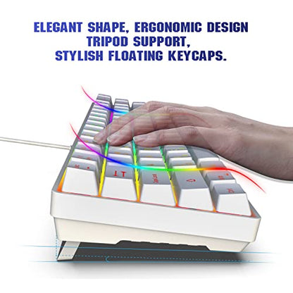 Snpurdiri 60% Percent Gaming Keyboard, Compact RGB Backlit Ergonomic Small Mini Keyboard for Windows, PC, Laptop, Gaming (68 Keys, White) - color: White
