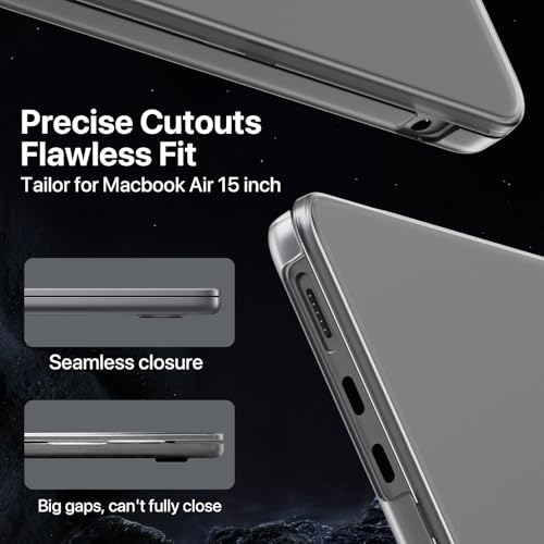 Macaset for MacBook Air 15 inch Case M5 M4 M3 M2 2026-2023 Mac Laptop Cover | Space Gray Color Match, Matte Clear, Anti Fingerprint & Scratch, Close Seamlessly, Protective Hard Shell, Ultra Thin Fit - color: Space Gray Clear