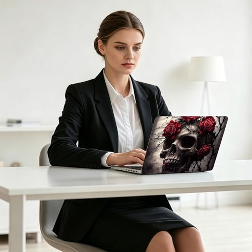 Universal Laptop Skin Decal, 3-Piece Vinyl Protector for 12 13 14 15.6" Notebook, Waterproof Anti-Scratch, Easy Trim & Bubble-Free Finish, Skull with Red Roses on Head - color: Skull with Red Roses on Head