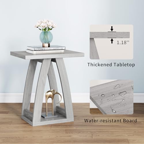 End Tables Living Room. Side Table Beside Sofa. Modern End Table for Living Room. Couch Side Table with Shelf. Grey Wood Side Tables - color: Grey