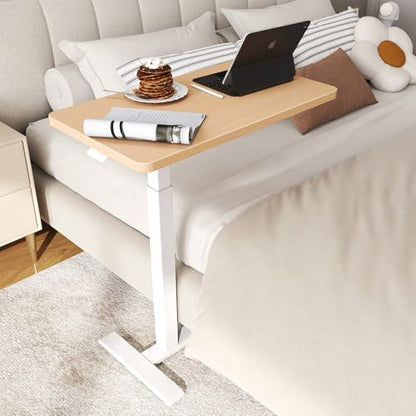 ROMOON Overbed Table with Wheels, Height Adjustable Hospital Bedside Table | Mobile Standing Desk & Rolling Laptop Cart for Home Office, Bed, Couch, Small Spaces, 27.6" W x 15.7" D, Natural Oak - color: Natural Oak