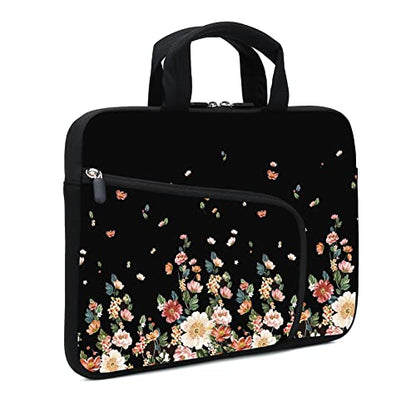 Laptop Sleeves 14 15 15.4 15.6 Chromebook Case Notebook Sleeve PC Messenger Bag Tablet Case Neoprene Handle Sleeve for Men Women, Two Pockets (Flowers) - color: Flowers