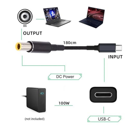 USB-C 100W 20V Input to DC 7.9 * 5.4mm PD Power 65W Output Charge Cable Support QC PD Type-C for Laptop (1.8m) - style: 7.9x5.4mm