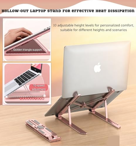 Adjustable Laptop Stand Aluminum Laptop Riser(Black) | Aviation-grade aluminum alloy, holds up to 8kg. 10 height settings for ergonomic comfort. fits 10-17.3" laptops. - color: Black