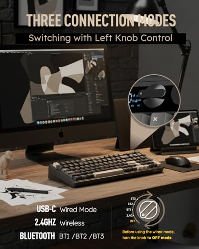 RK ROYAL KLUDGE M100 Mechanical Keyboard w/Screen & Dual Knobs, 96% Tri-Mode Gasket Mount Wireless Gaming Keyboard with Number Pad, Hot Swappable Cream Switch, Black - color: Black