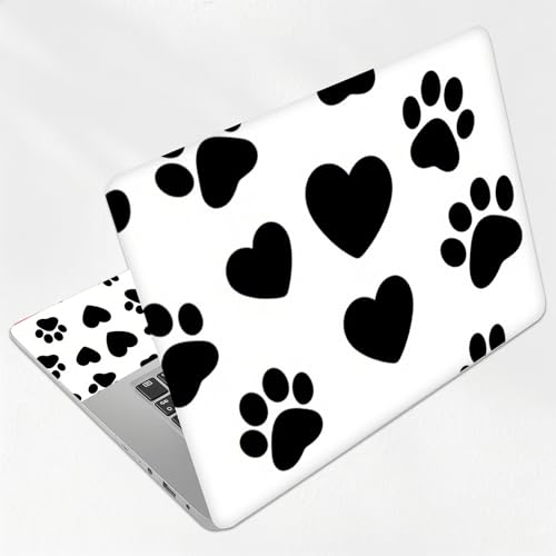 Black & White Dog Paw Print Universal Laptop Skin Sticker 3PCS, Protective Decal Trim-to-Fit 11.6" 13.3" 14" 15.6" Laptop Vinyl Cover, Removable Anti-Scratch Computer Decal Protector - color: Black & White Dog Paw Print
