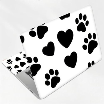 Black & White Dog Paw Print Universal Laptop Skin Sticker 3PCS, Protective Decal Trim-to-Fit 11.6" 13.3" 14" 15.6" Laptop Vinyl Cover, Removable Anti-Scratch Computer Decal Protector - color: Black & White Dog Paw Print