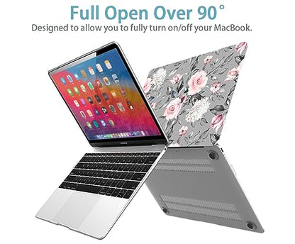 LanBaiLan Laptop Plastic Hard Shell Protective Case, Compatible for New MacBook Air 13 inch 2020 2019 2018 Release A2337 M1 A2179 A1932 Retina Display with Touch ID & Keyboard Cover, Grey Flowers - color: Grey flowers