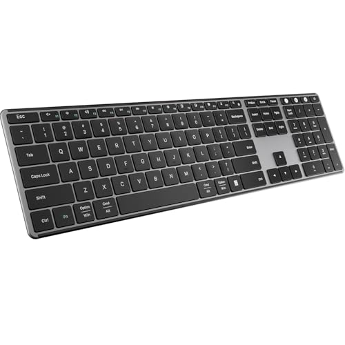AUSDOM 2.4G Wireless Bluetooth Keyboard Full Size, Quiet Slim Multi-Device Rechargeable Cordless QWERTY Keyboard with Number Pad, Low Profile Silent Flat Universal Keyboards for Computer/Mac/Windows - color: Black Grey