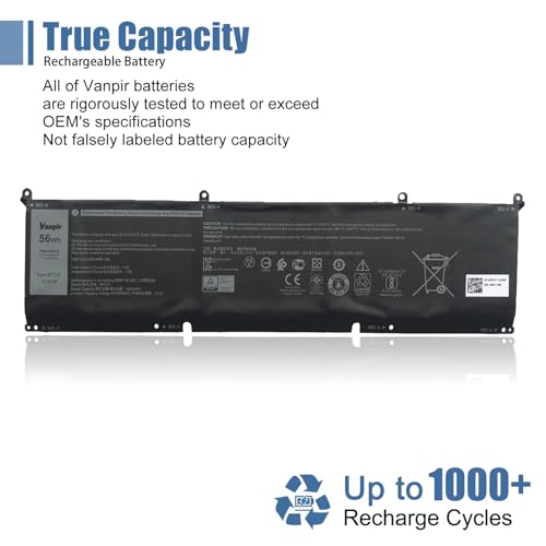 56Wh 8FCTC Laptop Battery Replacement for Dell XPS 15 9500 Precision 5550 | Compatible with Dell Alienware M15/M17 R3/R4 Inspiron 15 7510, Replaces 08FCTC 70N2F P8P1P DVG8M, 11.4V 4650mAh Battery - size: 11.8*2.14*0.17 inch 8FCTC