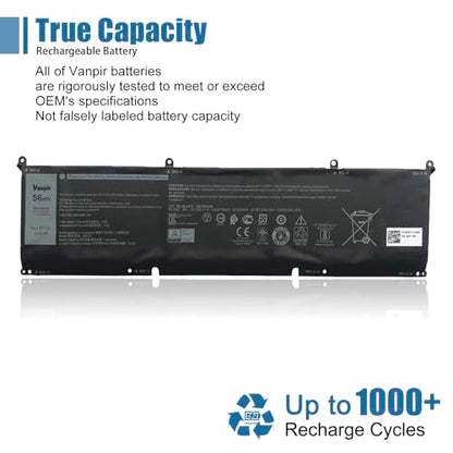 56Wh 8FCTC Laptop Battery Replacement for Dell XPS 15 9500 Precision 5550 | Compatible with Dell Alienware M15/M17 R3/R4 Inspiron 15 7510, Replaces 08FCTC 70N2F P8P1P DVG8M, 11.4V 4650mAh Battery - size: 11.8*2.14*0.17 inch 8FCTC