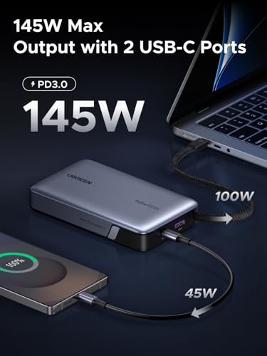 UGREEN Nexode Power Bank, 20000mAh 145W Laptop Portable Charger with Built-in USB-C Cable 72Wh Fast Charging Business Travel Battery Pack for MacBook Pro/Air/ipad/iPhone 17/Samsung S25/Dell/HP/Lenovo