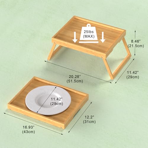 Bamboo Bed Tray Table with Folding Legs, Large, Bamboo | Large FSC-certified bamboo bed tray with folding legs, handles and raised edges for meals, laptops, reading and serving. - color: Bamboo, size: Large