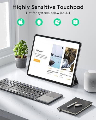 Samsers Foldable Bluetooth Keyboard with Touchpad, Ultra Slim Compact -Grey | Multi-touch Trackpad, Full Size, Phone Holder, USB-C Charging, 3 Device, for Android Windows iOS Mac OS, Mobile Productivity - color: Grey, size: 3-Device