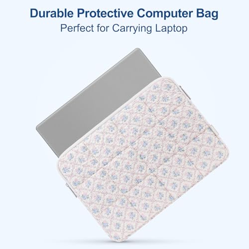MOSISO 13-14 inch Laptop Case, 13.3 inch Puffy Laptop Sleeve Compatible with MacBook Air 13.6 M4 M3 M2 M1/Pro 13/Pro 14, HP Dell ASUS Lenovo, Square Quilted Carrying Bag with Small Case, Floral Grid