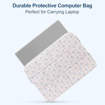 MOSISO 13-14 inch Laptop Case, 13.3 inch Puffy Laptop Sleeve Compatible with MacBook Air 13.6 M4 M3 M2 M1/Pro 13/Pro 14, HP Dell ASUS Lenovo, Square Quilted Carrying Bag with Small Case, Floral Grid