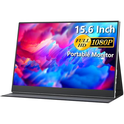 cocopar Portable Monitor 15.6 Inch 1080P FHD 60Hz 85% sRGB Travel Monitor with Speaker HDMI USB-C Second Screen for Laptop MacBook Surface PC Xbox PS4/5, VESA Mountable, with Full Cover Stand - size: 15.6 Inch