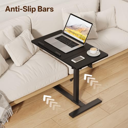 Overbed Table with Wheels Rolling, Adjustable Mobile Bedside Desk, Flip-Top, Laptop Table, C Shaped End Side Table for Couch, Sofa, Bed, Recliner and Home Use, Large Black - color: Large Black