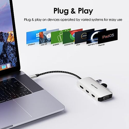 USB C Docking Station, Docking Station Quad Monitors with Dual HDMI,DP,VGA,3* USB-A2.0 for Wireless Device,Compatible with Lenovo, HP, Dell, Windows System Computer