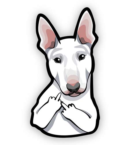Pitbull Bull Terrier Middle Finger - 5" Vinyl Sticker - for Car Laptop I-Pad - Waterproof Decal - size: 5"