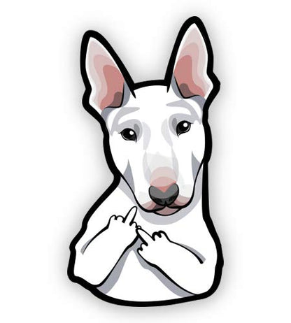 Pitbull Bull Terrier Middle Finger - 5" Vinyl Sticker - for Car Laptop I-Pad - Waterproof Decal - size: 5"