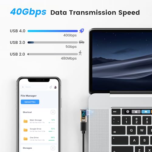 Upgraded USB 4.0 Digital Display USB C Male to Female 40Gbps Adapter (2 Pack), Right Angle PD 3.1 140W Power 8K@60Hz Video Compatible with iPhone 16, MacBook and More USB-C Devices, Light Black - style: AY-Cm-Cf-dd-lb