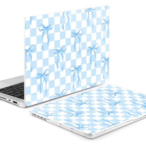 MEEgoodo Compatible with MacBook Pro 14 inch Case (M5/M4/M3/M2/M1) Pro/Max 2026 2025 2024 2023 2021,Case Fit Model A3427/A3426/A3434/A3112/A3401/A3185/A2918/A2992/A2779/A2442, Blue&White Checkers&Bows - color: Blue&White Checkers&Bows