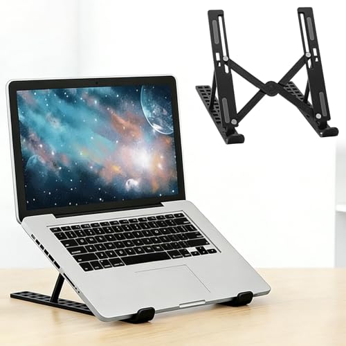 Adjustable Laptop Stand for Desk - Portable Foldable Notebook Riser, Ergonomic Computer Holder Compatible with 10-15.6 Inch Laptops, Vented Heat Dissipation(Black) - color: Black
